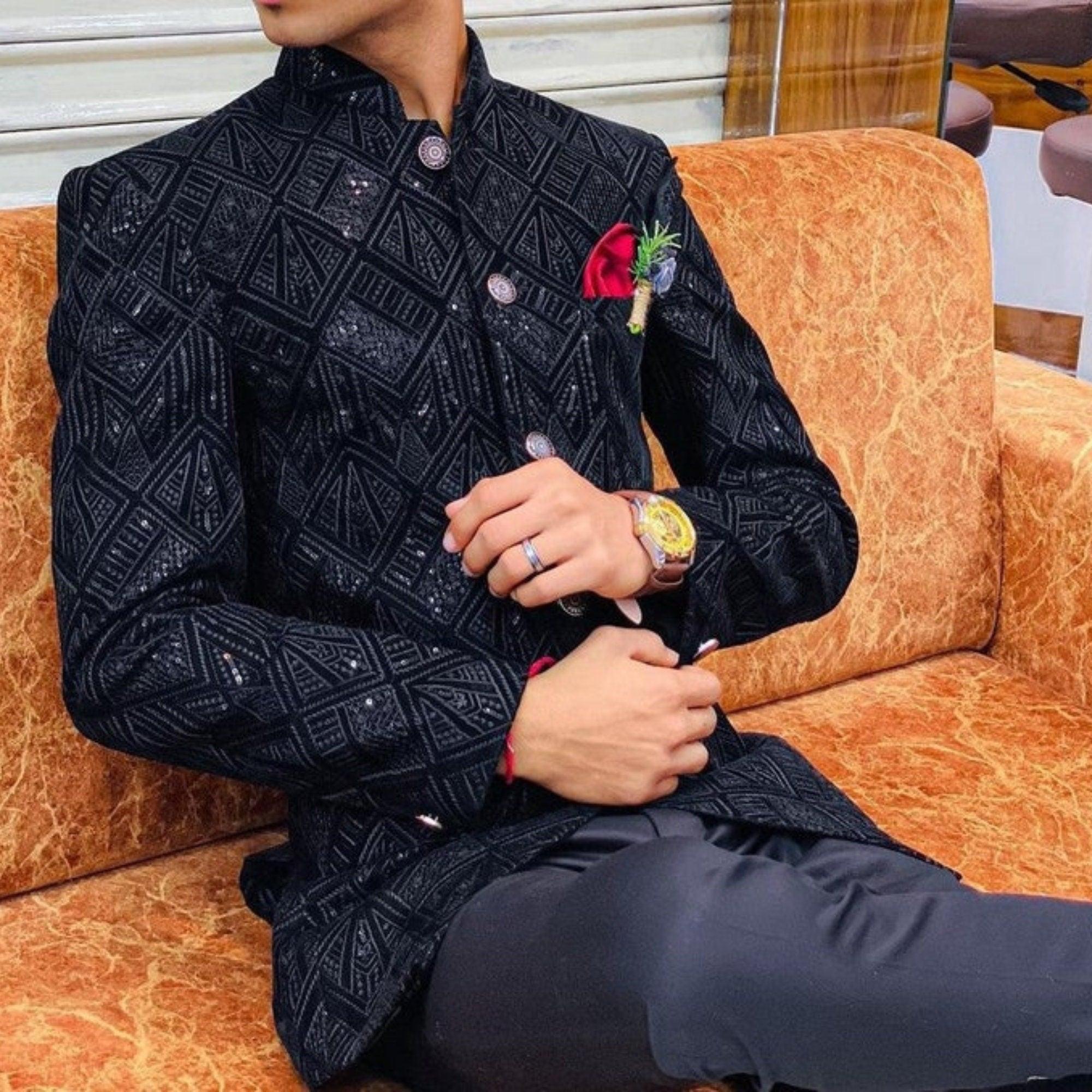 Buy Blue Sequin Patterned Jodhpuri Suit Online in the USA @Manyavar - Suit  Set for Men
